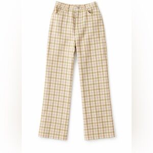 VINTAGE Plaid Straight-Leg Pants in Cream and Olive with Pink Accent